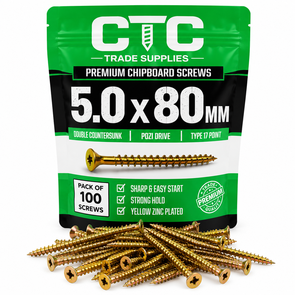 5.0 × 80mm Wood Screws – 100 Pack