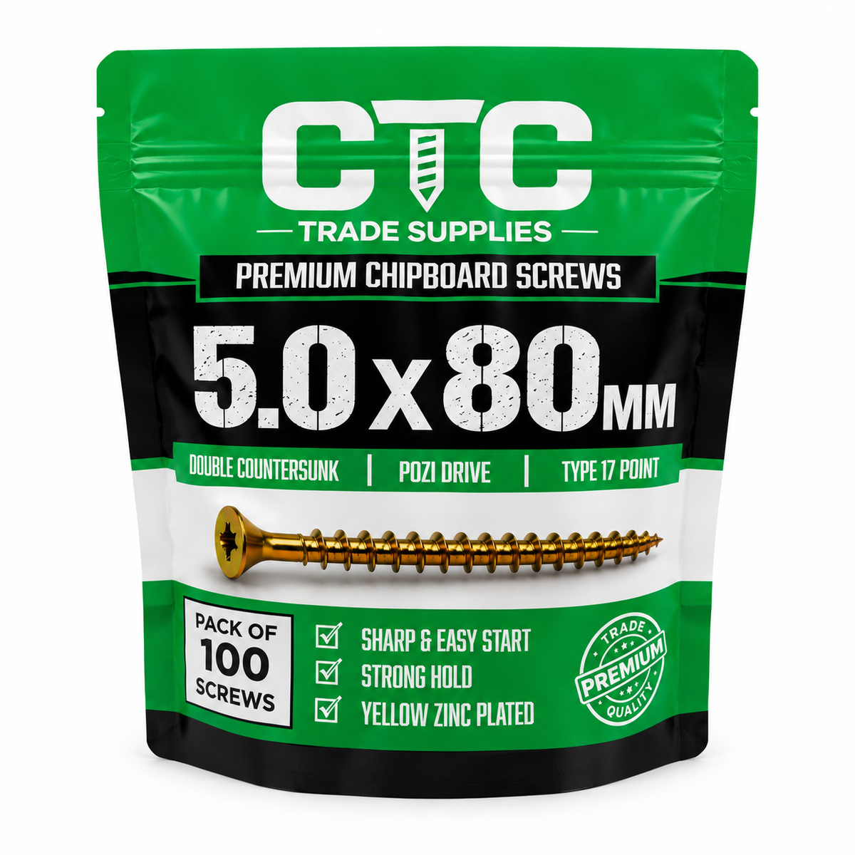 5.0 × 80mm Wood Screws – 100 Pack