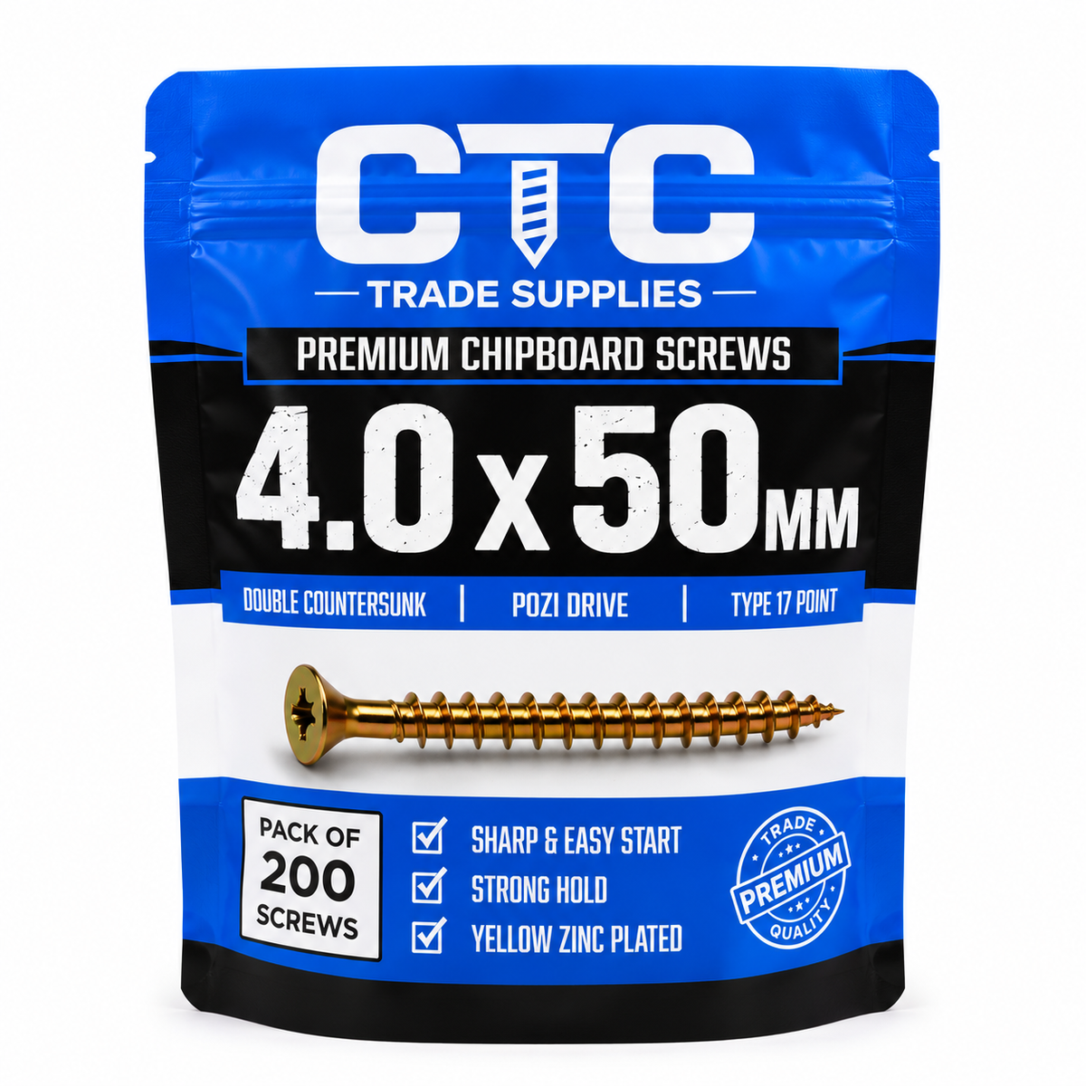 4.0 × 50mm Wood Screws — 200 Pack