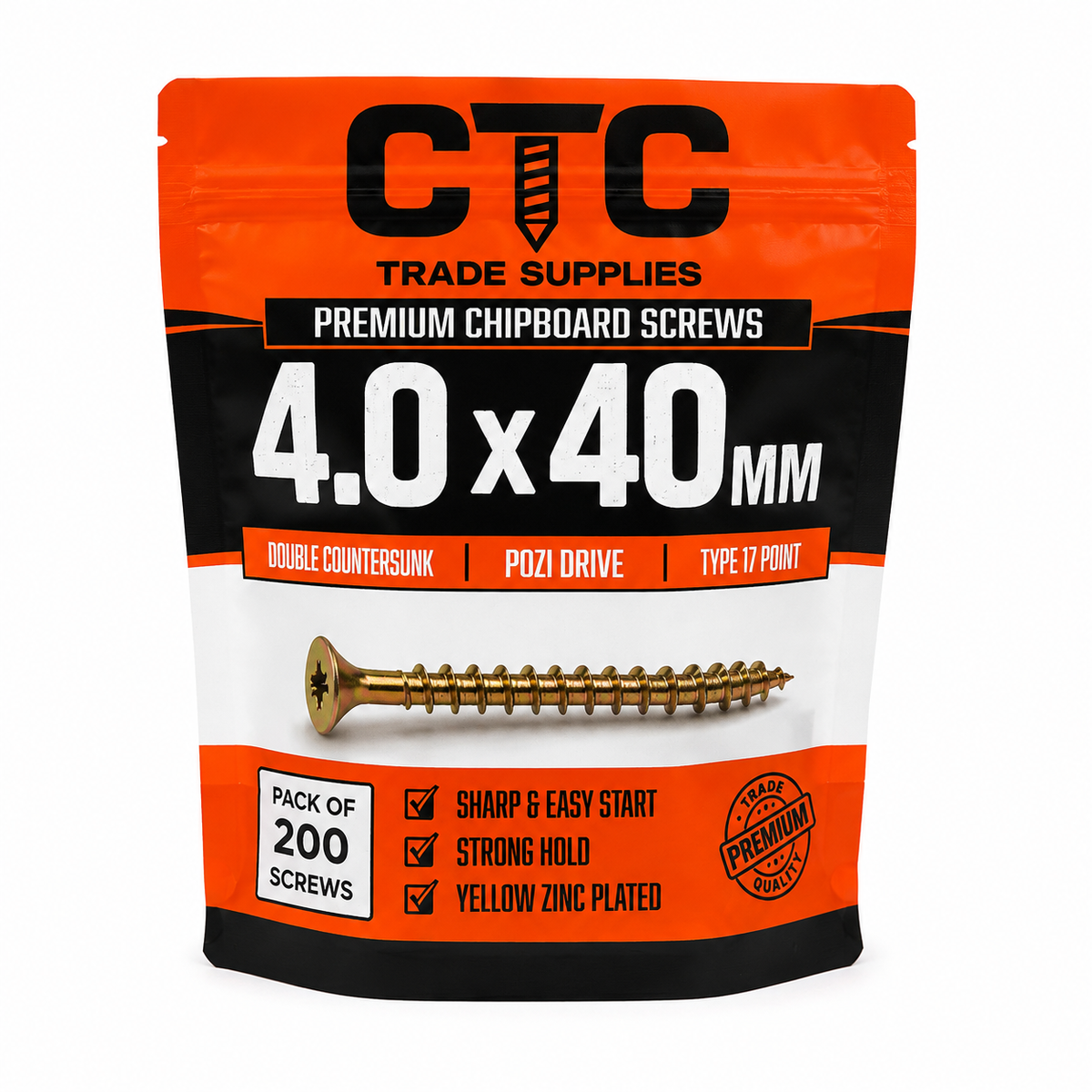 4.0 × 40mm Wood Screws - 200 Pack