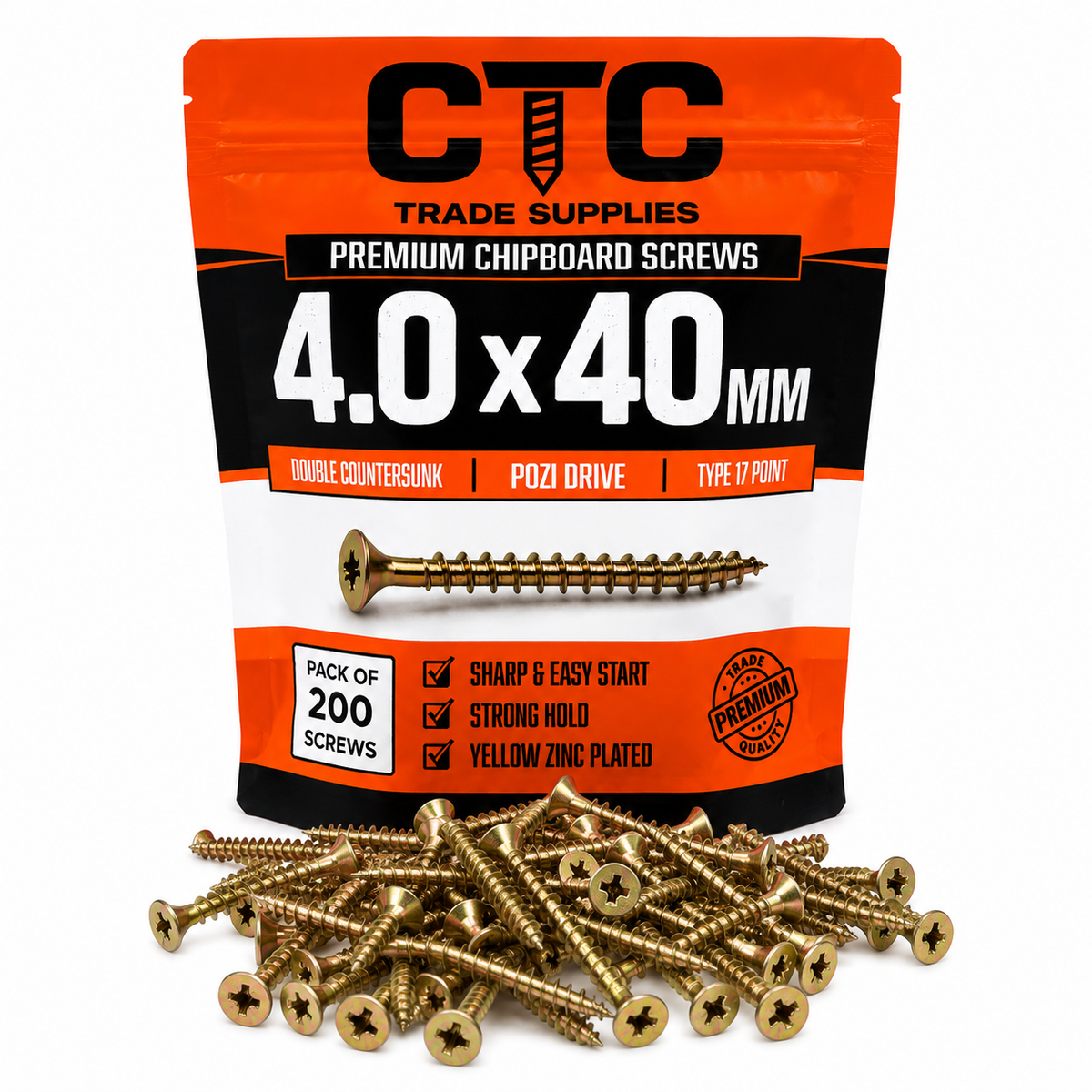 4.0 × 40mm Wood Screws - 200 Pack