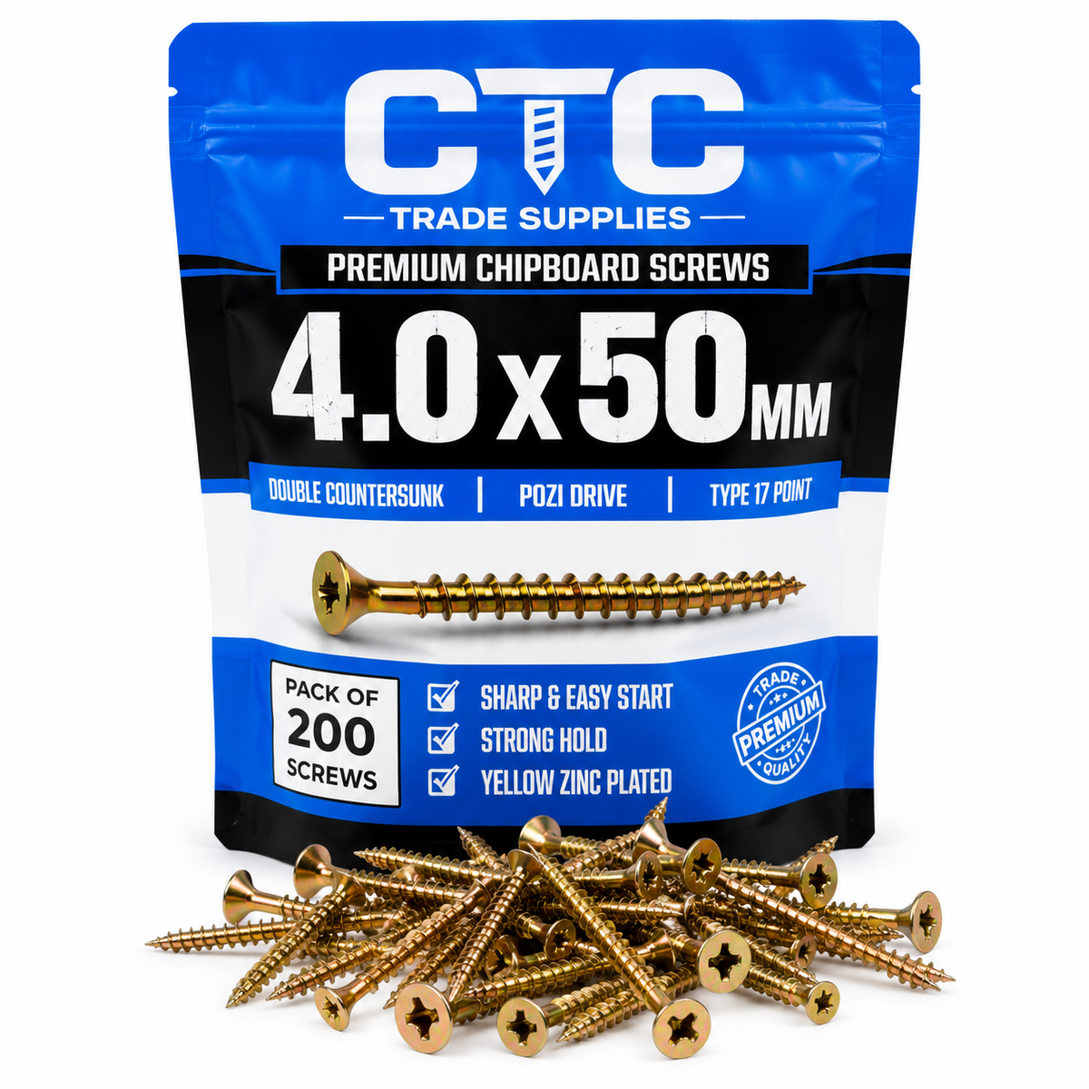 4.0 × 50mm Wood Screws — 200 Pack