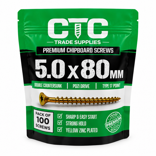 5.0 × 80mm Wood Screws – 100 Pack